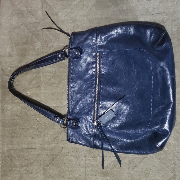 Coach leather purse tote shoulder bag large navy blue - Picture 7 of 9